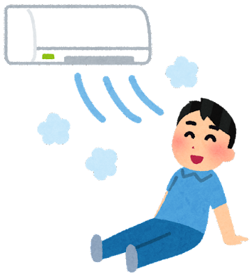 エアコンで涼む男性